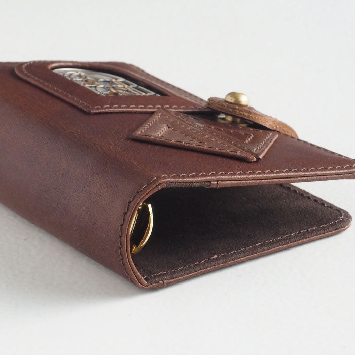 glart M5 System Notebook Cover Stained Glass Antique Door Sepia [H0220-SEPIA] Real Glass Genuine Leather Leather Wallet Leather Goods Brand A6 5 Holes