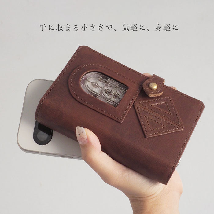 glart M5 System Notebook Cover Stained Glass Antique Door Sepia [H0220-SEPIA] Real Glass Genuine Leather Leather Wallet Leather Goods Brand A6 5 Holes