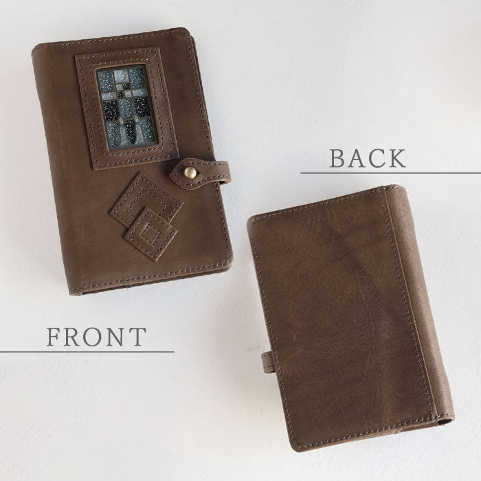 glart M6 Stained Glass Antique Door Monochrome System Organizer Cover [H0221-MONO] Real Glass, Genuine Leather, Leather Wallet, Leather Accessories, Brand Name, Mini 6-Hole 