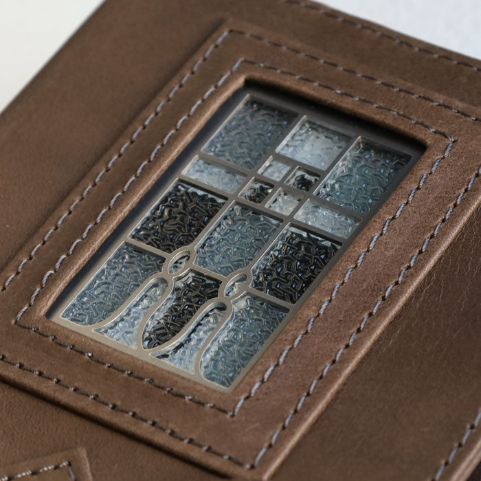 glart M6 Stained Glass Antique Door Monochrome System Organizer Cover [H0221-MONO] Real Glass, Genuine Leather, Leather Wallet, Leather Accessories, Brand Name, Mini 6-Hole 
