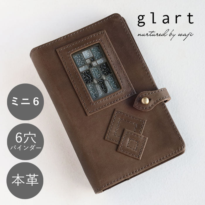 glart (グラート) M6 システム手帳カバー ステンドグラス アンティークドア モノクローム [H0221-MONO]リアルガラス 本革 革財布 革小物 ブランド ミニ6穴