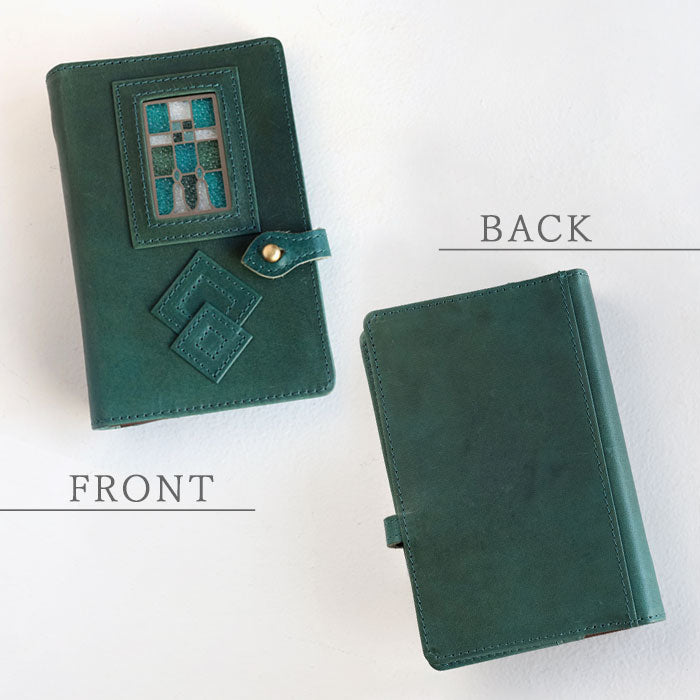 glart M6 Stained Glass Antique Door System Planner Cover, Navy Green [H0221-NVGRN] Real Glass, Genuine Leather, Leather Wallet, Leather Accessories, Brand Name, Mini 6-Hole 