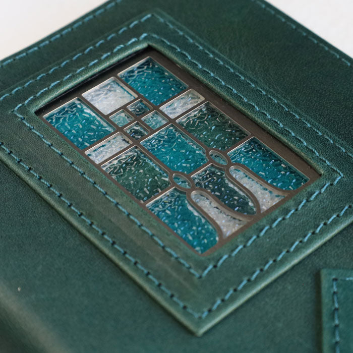 glart M6 Stained Glass Antique Door System Planner Cover, Navy Green [H0221-NVGRN] Real Glass, Genuine Leather, Leather Wallet, Leather Accessories, Brand Name, Mini 6-Hole 