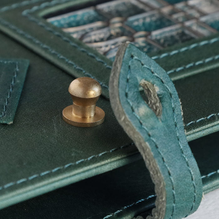 glart M6 Stained Glass Antique Door System Planner Cover, Navy Green [H0221-NVGRN] Real Glass, Genuine Leather, Leather Wallet, Leather Accessories, Brand Name, Mini 6-Hole 