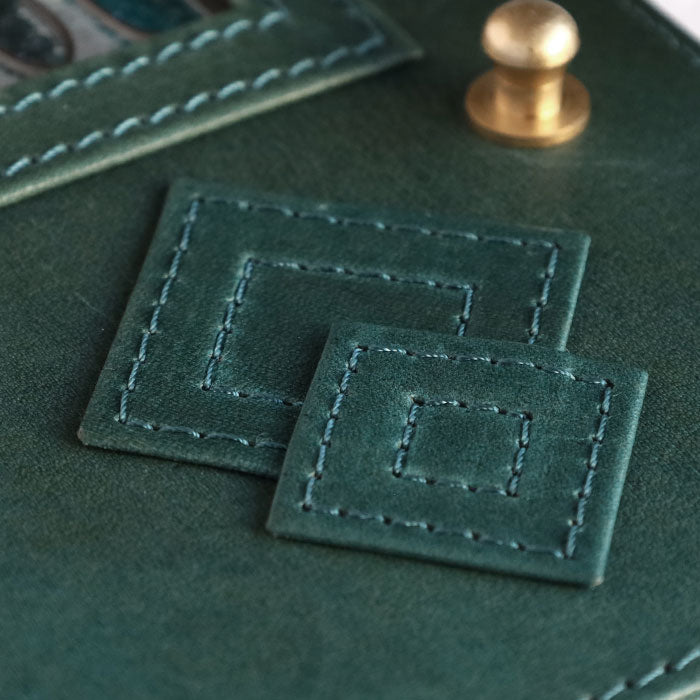 glart M6 Stained Glass Antique Door System Planner Cover, Navy Green [H0221-NVGRN] Real Glass, Genuine Leather, Leather Wallet, Leather Accessories, Brand Name, Mini 6-Hole 