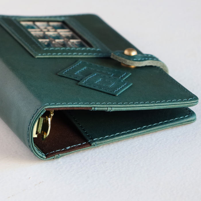 glart M6 Stained Glass Antique Door System Planner Cover, Navy Green [H0221-NVGRN] Real Glass, Genuine Leather, Leather Wallet, Leather Accessories, Brand Name, Mini 6-Hole 