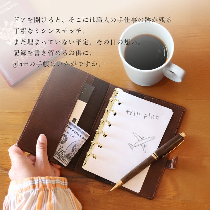 glart M6 Stained Glass Antique Door Sepia System Organizer Cover [H0221-SEPIA] Real Glass, Genuine Leather, Leather Wallet, Leather Accessories, Brand Name, Mini 6-Hole 