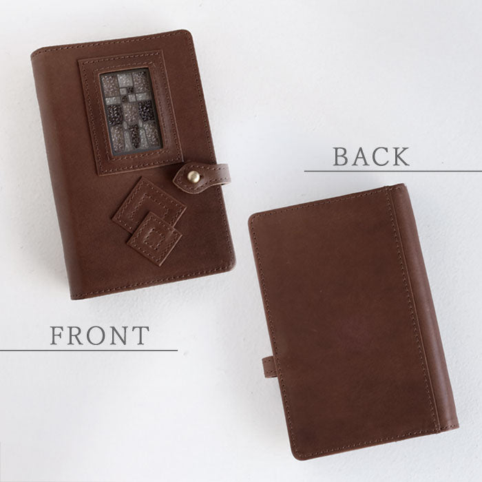 glart M6 Stained Glass Antique Door Sepia System Organizer Cover [H0221-SEPIA] Real Glass, Genuine Leather, Leather Wallet, Leather Accessories, Brand Name, Mini 6-Hole 