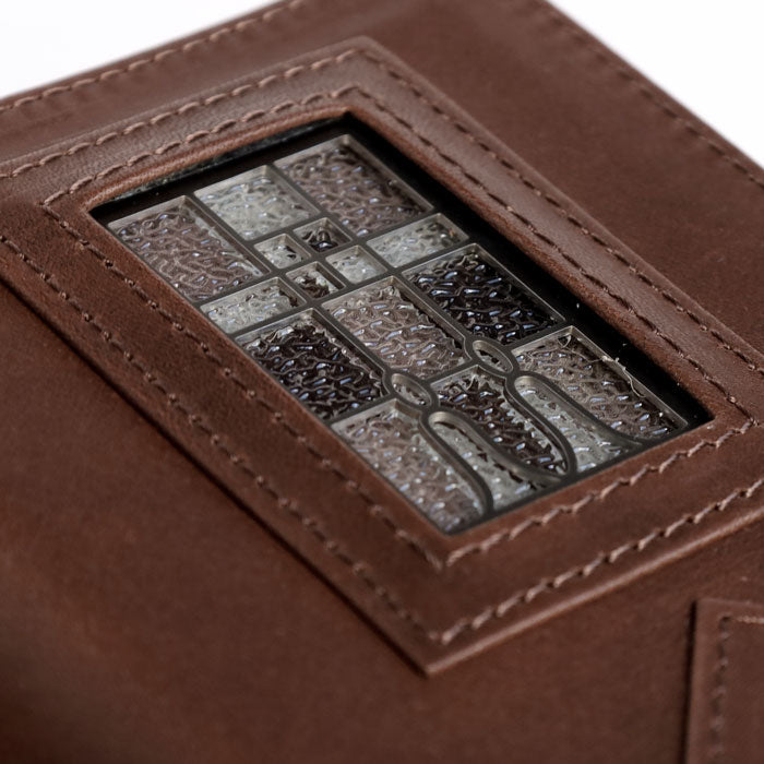 glart M6 Stained Glass Antique Door Sepia System Organizer Cover [H0221-SEPIA] Real Glass, Genuine Leather, Leather Wallet, Leather Accessories, Brand Name, Mini 6-Hole 