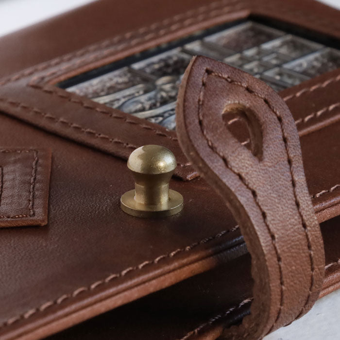 glart M6 Stained Glass Antique Door Sepia System Organizer Cover [H0221-SEPIA] Real Glass, Genuine Leather, Leather Wallet, Leather Accessories, Brand Name, Mini 6-Hole 