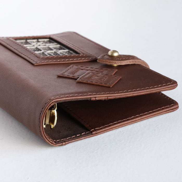 glart M6 Stained Glass Antique Door Sepia System Organizer Cover [H0221-SEPIA] Real Glass, Genuine Leather, Leather Wallet, Leather Accessories, Brand Name, Mini 6-Hole 