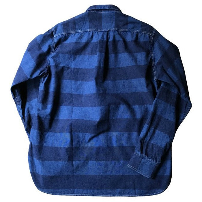 graphzero 下擺口袋長袖襯衫鑲邊邊框面料藍色長袖男裝女裝 [GZ-HMPKL-0111-IDBD] 