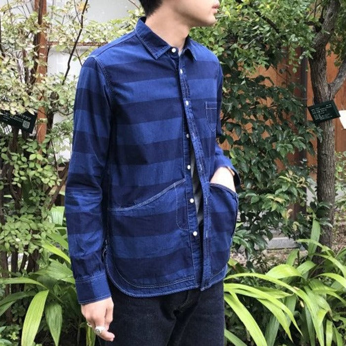 graphzero (Graphzero) Hem Pocket Long Sleeve Shirt Selvedge Border [GZ-HMPKL-0111-IDBD]