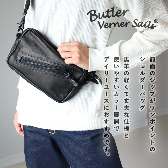 Butler Verner Sails(バトラーバーナーセイルズ)馬革 スクエアジップ ショルダーバッグ メンズ レディース 男女兼用 [JA-2427-22] 斜めがけ 肩掛け ポシェット ミニバッグ サコッシュ ボディバッグ シンプル 小さめ