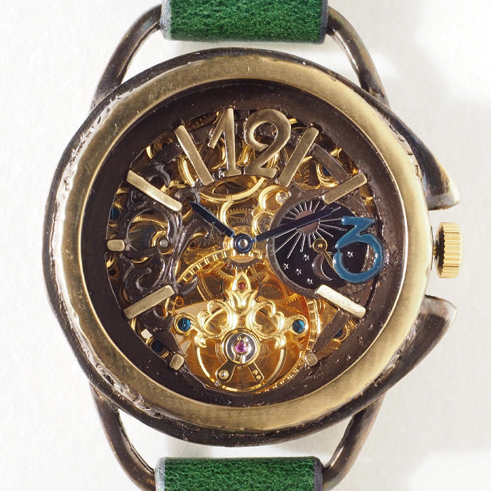 【選べるベルトカラー】KINO（キノ） 手作り腕時計 自動巻き 裏スケルトン ナイン SUN＆MOON [K-14]