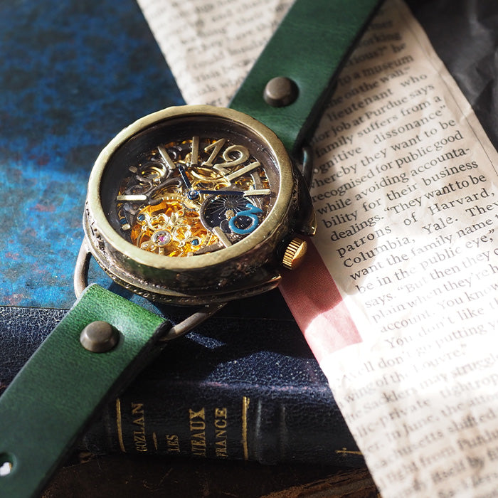 【選べるベルトカラー】KINO（キノ） 手作り腕時計 自動巻き 裏スケルトン ナイン SUN＆MOON [K-14]