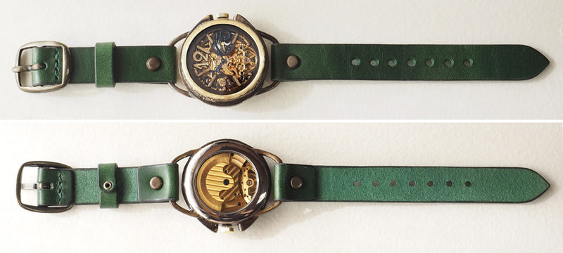 【選べるベルトカラー】KINO（キノ） 手作り腕時計 自動巻き 裏スケルトン ナイン SUN＆MOON [K-14]