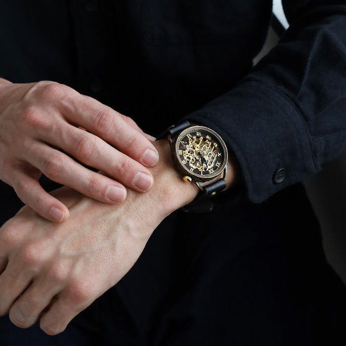 KINO(キノ) 手作り腕時計 自動巻き 裏スケルトン メカニックゴールド ブラック [K-15-MGD-BK]