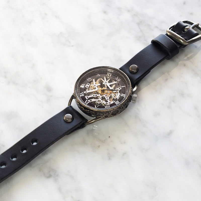 KINO(キノ) 手作り腕時計 自動巻き 裏スケルトン メカニックシルバー ブラック [K-15-MSV-BK]