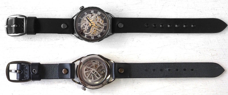 KINO(キノ) 手作り腕時計 自動巻き 裏スケルトン メカニックシルバー ブラック [K-15-MSV-BK]