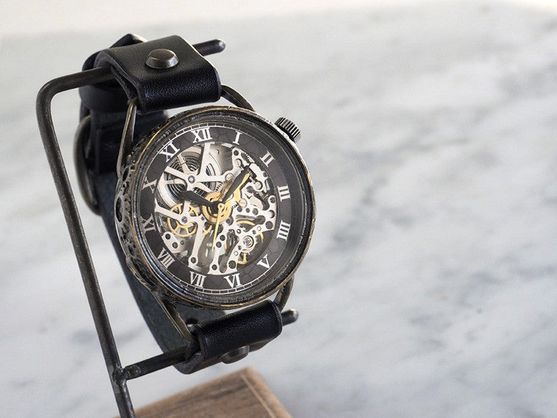 KINO(キノ) 手作り腕時計 自動巻き 裏スケルトン メカニックシルバー ブラック [K-15-MSV-BK]