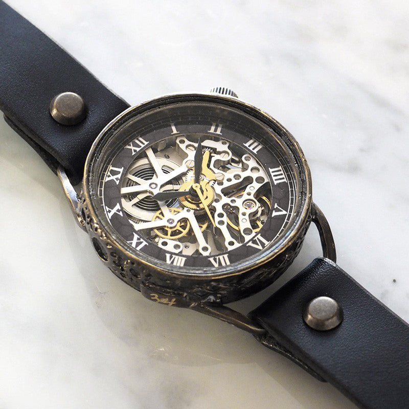 KINO(キノ) 手作り腕時計 自動巻き 裏スケルトン メカニックシルバー ブラック [K-15-MSV-BK]