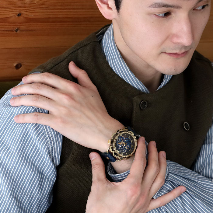 KINO(キノ) 手作り 腕時計 自動巻き 裏スケルトン キノパンクブルー 真鍮ケース [K-18-BR-BL]