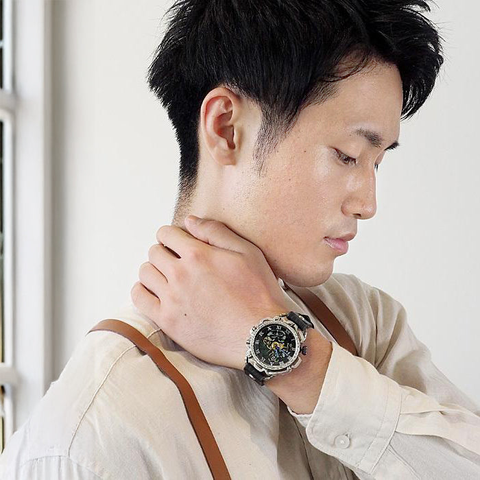 KINO（キノ） 手作り腕時計 自動巻き 裏スケルトン キノパンクブラック シルバー ブラック [K-18-SV-BK]