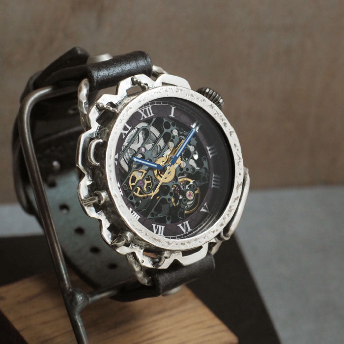 KINO（キノ） 手作り腕時計 自動巻き 裏スケルトン キノパンクブラック シルバー ブラック [K-18-SV-BK]
