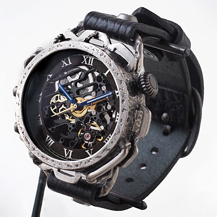 KINO（キノ） 手作り腕時計 自動巻き 裏スケルトン キノパンクブラック シルバー ブラック [K-18-SV-BK]