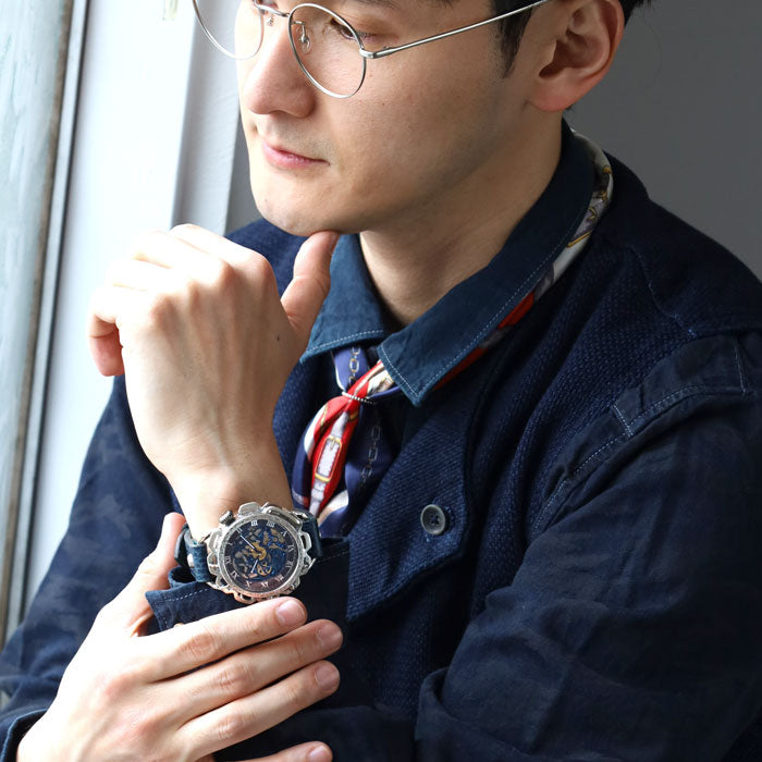 KINO(キノ) 手作り 腕時計 自動巻き 裏スケルトン キノパンクブルー シルバーケース [K-18-SV-BL]