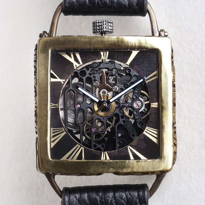 KINO(キノ) 手作り腕時計 自動巻き 裏スケルトン メカニックブラックスクエア ブラック [K-19-MBK-BK]