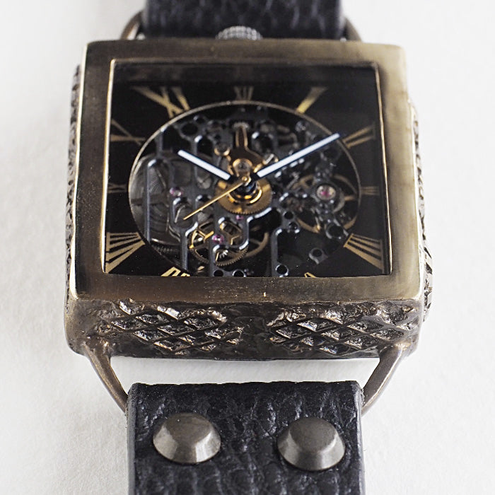 KINO(キノ) 手作り腕時計 自動巻き 裏スケルトン メカニックブラックスクエア ブラック [K-19-MBK-BK]