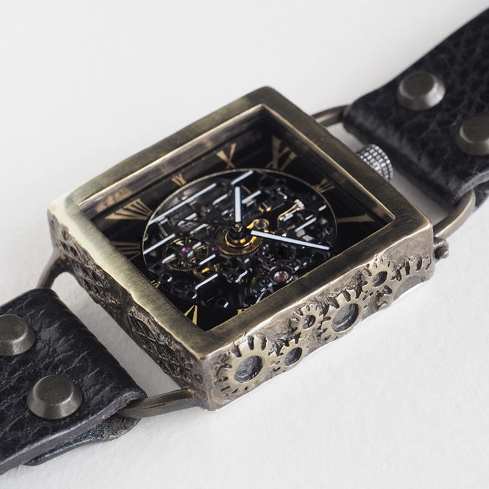 KINO(キノ) 手作り腕時計 自動巻き 裏スケルトン メカニックブラックスクエア ブラック [K-19-MBK-BK]