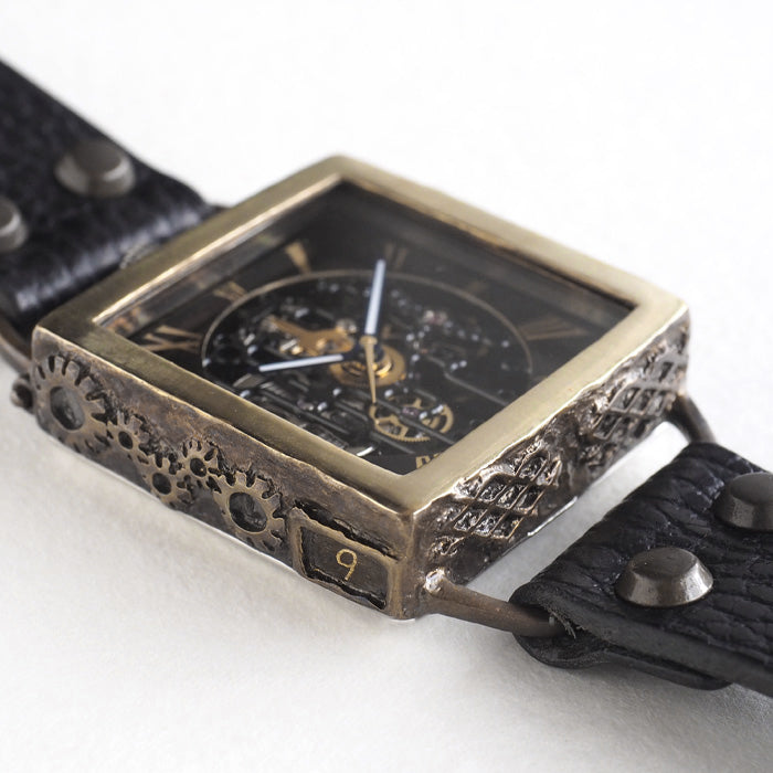 KINO(キノ) 手作り腕時計 自動巻き 裏スケルトン メカニックブラックスクエア ブラック [K-19-MBK-BK]