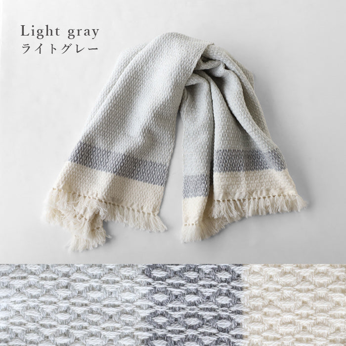 Two-Color KOBOORIZA KAWARI Wool and Cotton Blanket/Shawl with Grass Pattern, 74 x 110cm, Women's [K-BS-KO08], Imabari City, Ehime Prefecture, Scarf, Woven Fabric 