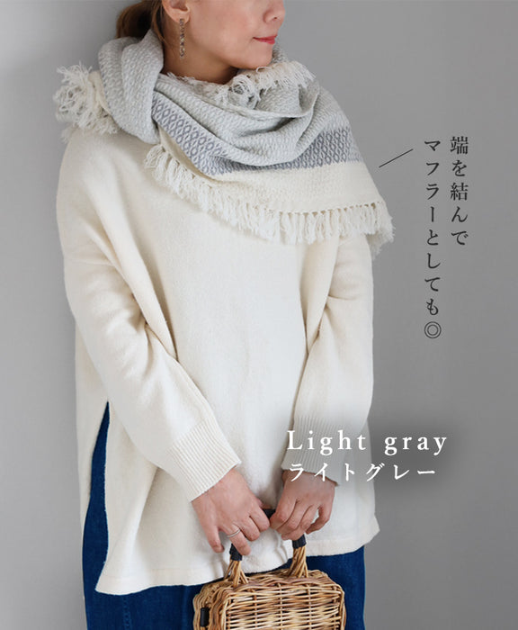 Two-Color KOBOORIZA KAWARI Wool and Cotton Blanket/Shawl with Grass Pattern, 74 x 110cm, Women's [K-BS-KO08], Imabari City, Ehime Prefecture, Scarf, Woven Fabric 