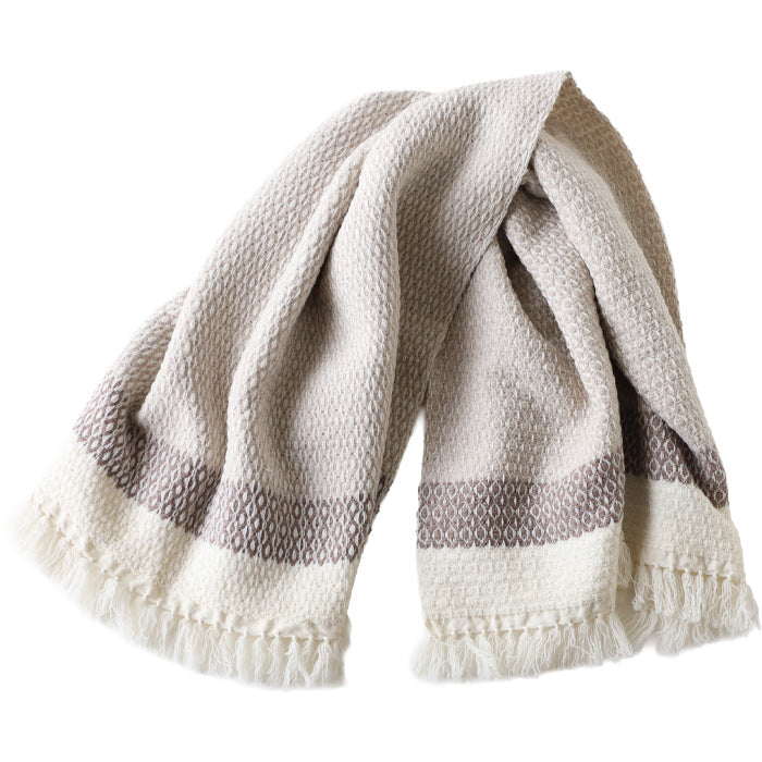 Two-Color KOBOORIZA KAWARI Wool and Cotton Blanket/Shawl with Grass Pattern, 74 x 110cm, Women's [K-BS-KO08], Imabari City, Ehime Prefecture, Scarf, Woven Fabric 