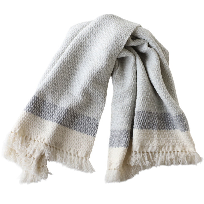 Two-Color KOBOORIZA KAWARI Wool and Cotton Blanket/Shawl with Grass Pattern, 74 x 110cm, Women's [K-BS-KO08], Imabari City, Ehime Prefecture, Scarf, Woven Fabric 