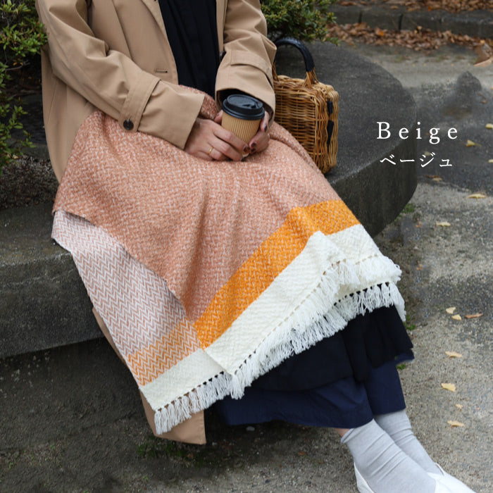 【3色】kobooriza 工房織座 LOOP ウール コットン ブランケット ショール ヘリンボーン 80×120cm レディース [K-BS-LP03] 愛媛県 今治市 マフラー 織物 ブランド