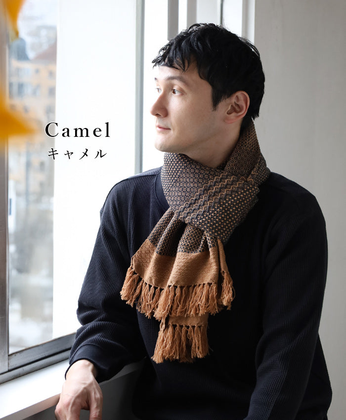 [3 colors] kobooriza Wool Scarf KAWARI Weave Border Women's Men's [K-MF-KO11] Ehime Imabari Stole Woven Brand 