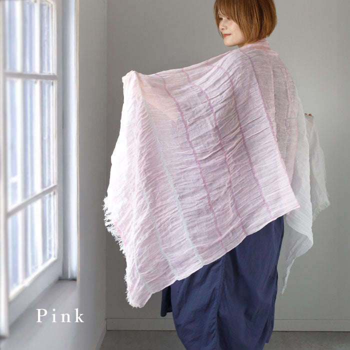 [3 colors] kobooriza SHIBO Linen Cotton Two-tone Shawl for Women [K-OS-HC09] Ehime Imabari Stole Woven Brand Scarf 