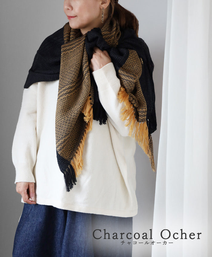 [2 colors] kobooriza Kawari Wool Shawl with Weave Border for Men and Women [K-OS-K011] Ehime Imabari Stole Woven Brand