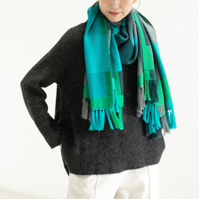 [2 Colors] kobooriza AYA Wool Shawl Structural Check, Women's/Men's [K-OS-TW12] Ehime Imabari Stole Scarf Textile Brand