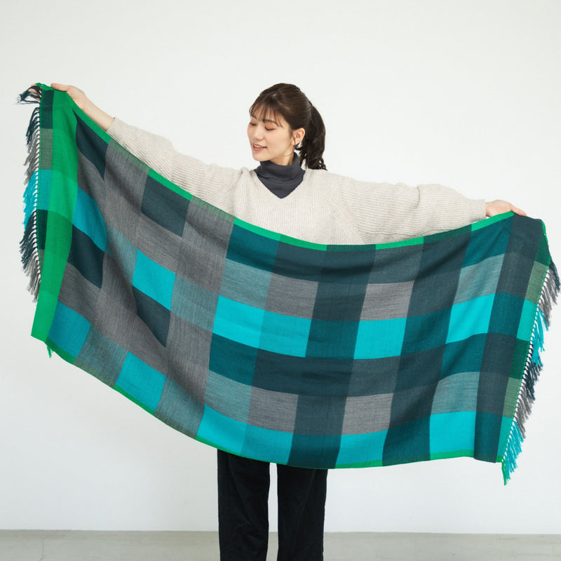 [2 Colors] kobooriza AYA Wool Shawl Structural Check, Women's/Men's [K-OS-TW12] Ehime Imabari Stole Scarf Textile Brand