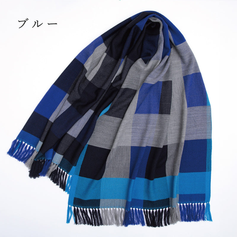[2 Colors] kobooriza AYA Wool Shawl Structural Check, Women's/Men's [K-OS-TW12] Ehime Imabari Stole Scarf Textile Brand