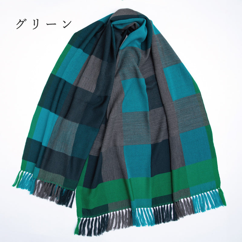 [2 Colors] kobooriza AYA Wool Shawl Structural Check, Women's/Men's [K-OS-TW12] Ehime Imabari Stole Scarf Textile Brand