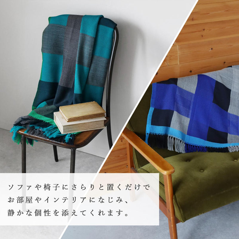 【2色】kobooriza 工房織座 AYA ウールショール ストラクチャルチェック レディース メンズ [K-OS-TW12] 愛媛 今治 ストール マフラー 織物 ブランド