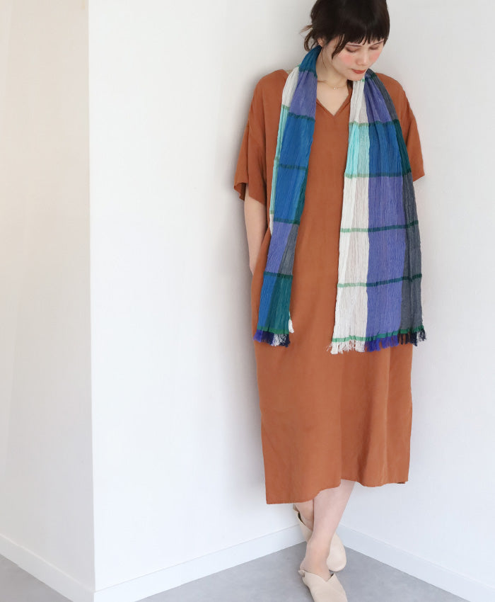 kobooriza KUSHU Cotton Stole Cross Color [K-ST-KS03] Women's Men's Scarf Shawl 100% Cotton