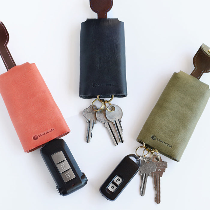 [Choose from 5 colors] TSUKIKUSA Smart Key Case [Rindou] [KC-3] Men's Women's Key Case Car 2 Keys Storage Smart Key Car Key House Key Handmade Cowhide Genuine Leather [KC-3] 